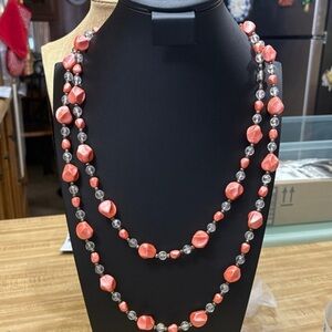 Chic Coral and Silver Beaded Necklace